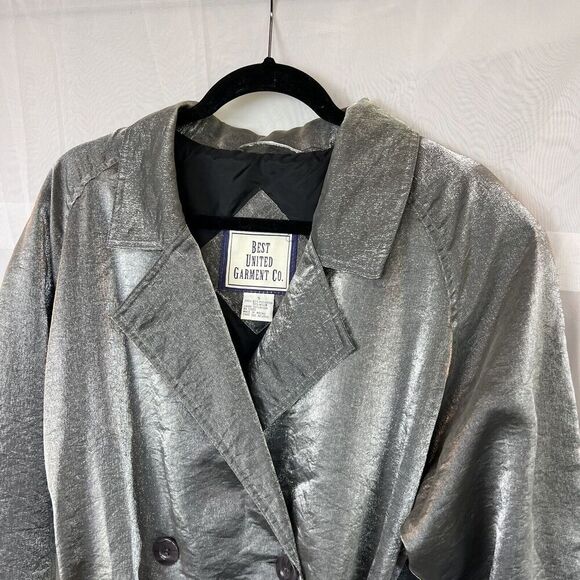 Vintage Best United Garment metallic silver mid length trench coat Small rave - Picture 8 of 14